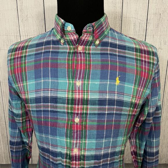 Ralph Lauren Men's Large Pastel Multicolor Linen Long Sleeve Button-Front Shirt - Picture 1 of 7